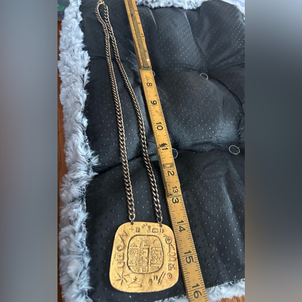 Vintage Hieroglyphics Gold Tone necklace